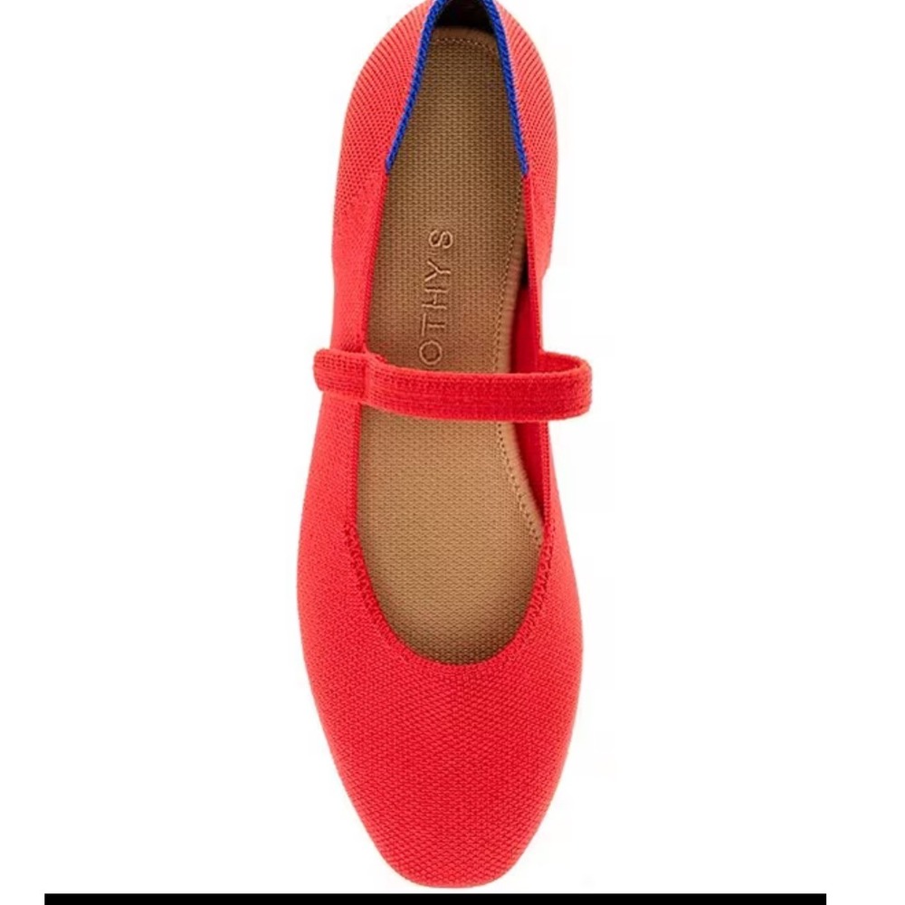 Rothys The Mary Jane Poppy Red Knit Round Toe Flat Shoes Women 8.5 Tortoise Sole